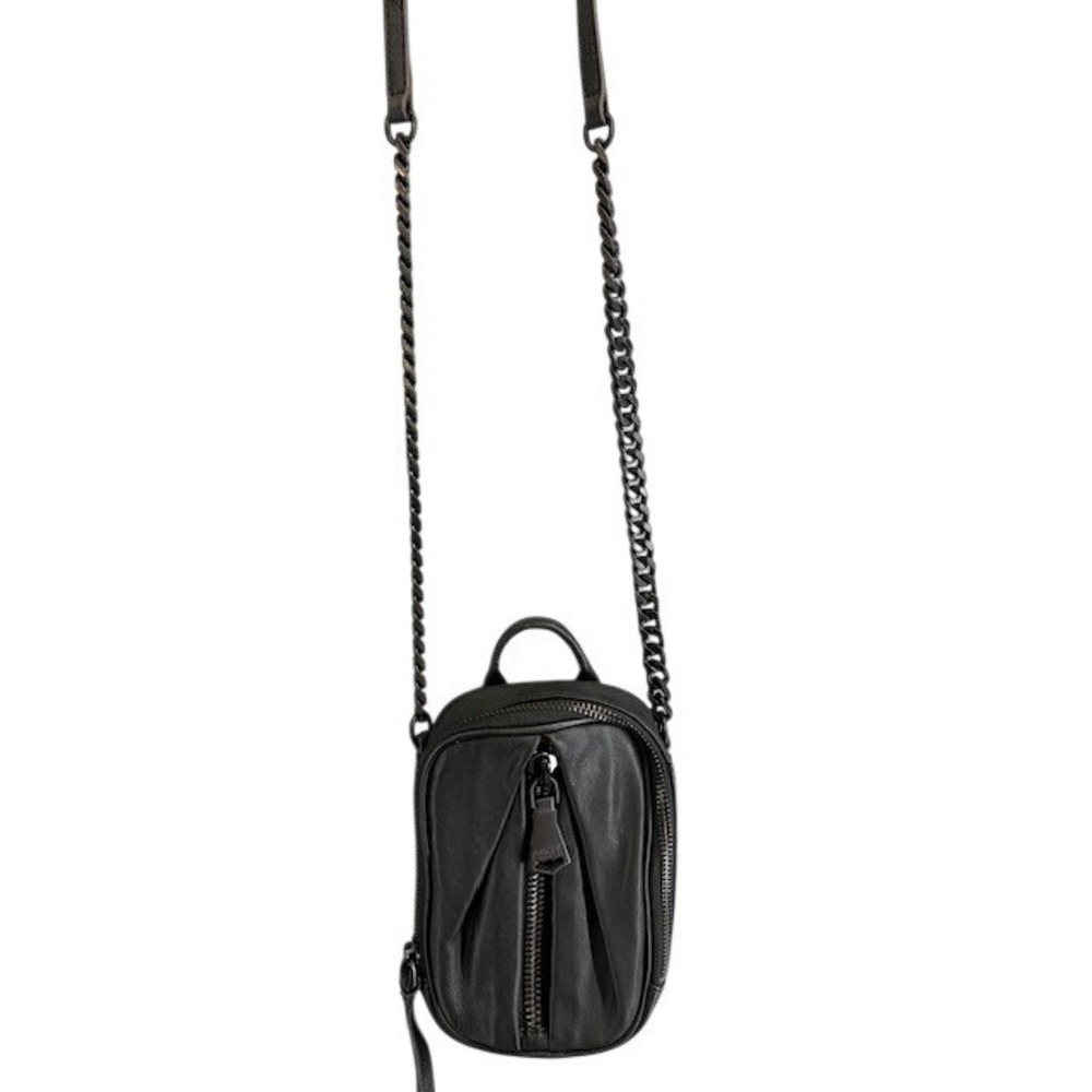 Aimee Kestenberg‎ Black Leather Crossbody Phone Bag Gunmetal Chain Strap